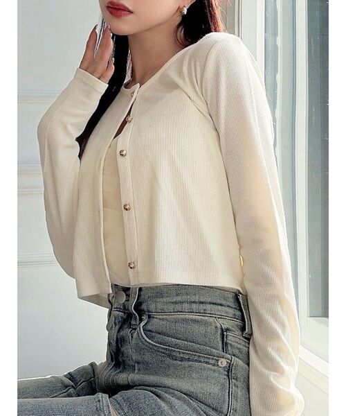 RESEXXY（リゼクシー）の「チュールドッキングアンサンブルトップス（カーディガン/ボレロ・レディース・チャコールグレー/ピンク/ホワイト/ブラック・FREE）」の2枚目の写真