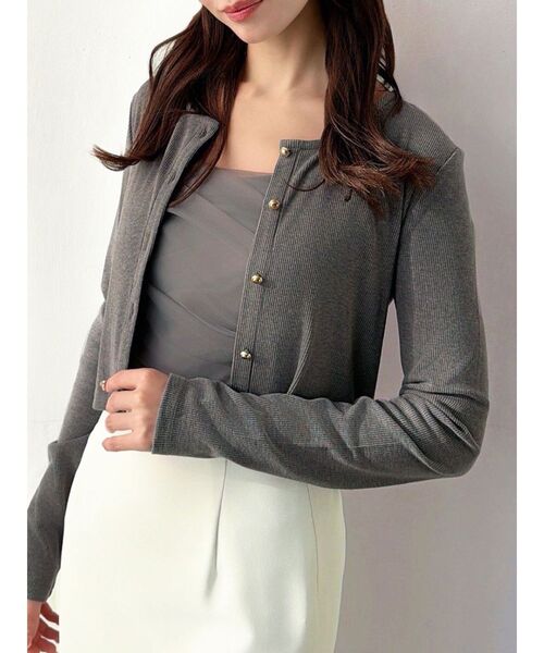 RESEXXY（リゼクシー）の「チュールドッキングアンサンブルトップス（カーディガン/ボレロ・レディース・チャコールグレー/ピンク/ホワイト/ブラック・FREE）」の4枚目の写真