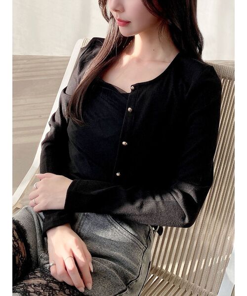 RESEXXY（リゼクシー）の「チュールドッキングアンサンブルトップス（カーディガン/ボレロ・レディース・チャコールグレー/ピンク/ホワイト/ブラック・FREE）」の3枚目の写真