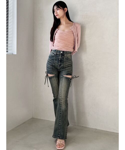 RESEXXY（リゼクシー）の「チュールドッキングアンサンブルトップス（カーディガン/ボレロ・レディース・チャコールグレー/ピンク/ホワイト/ブラック・FREE）」の5枚目の写真