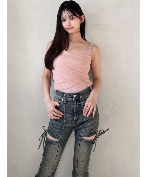 RESEXXY（リゼクシー）の「チュールドッキングアンサンブルトップス（カーディガン/ボレロ・レディース・チャコールグレー/ピンク/ホワイト/ブラック・FREE）」の7枚目の写真