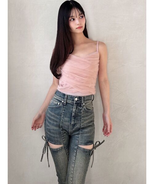 RESEXXY（リゼクシー）の「チュールドッキングアンサンブルトップス（カーディガン/ボレロ・レディース・チャコールグレー/ピンク/ホワイト/ブラック・FREE）」の8枚目の写真