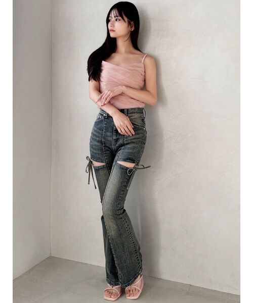 RESEXXY（リゼクシー）の「チュールドッキングアンサンブルトップス（カーディガン/ボレロ・レディース・チャコールグレー/ピンク/ホワイト/ブラック・FREE）」の9枚目の写真