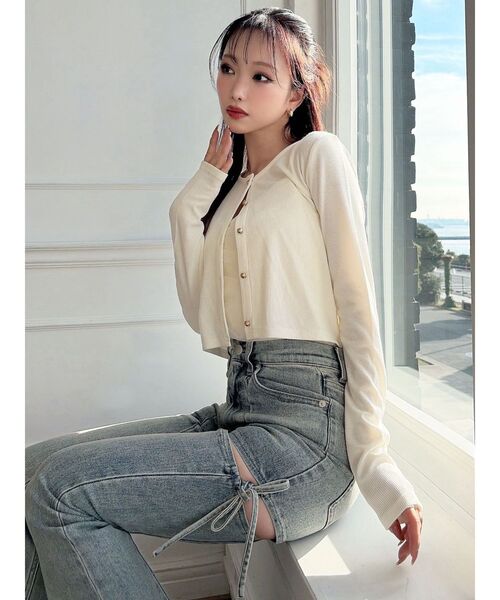 RESEXXY（リゼクシー）の「チュールドッキングアンサンブルトップス（カーディガン/ボレロ・レディース・チャコールグレー/ピンク/ホワイト/ブラック・FREE）」の11枚目の写真