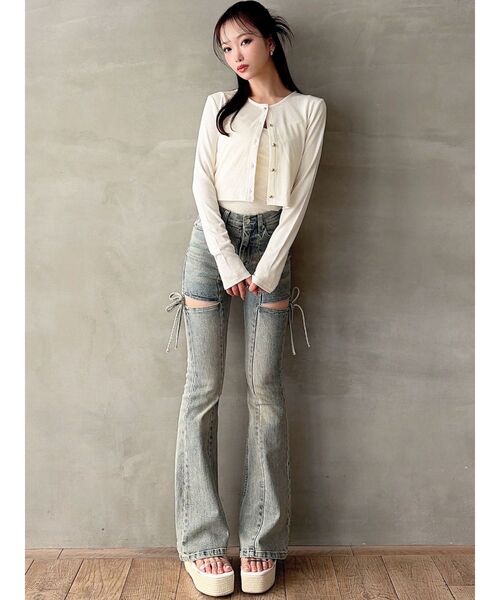 RESEXXY（リゼクシー）の「チュールドッキングアンサンブルトップス（カーディガン/ボレロ・レディース・チャコールグレー/ピンク/ホワイト/ブラック・FREE）」の13枚目の写真