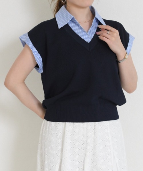 MISCH MASCH(ミッシュマッシュ)の「2026春夏新作 一部店舗限定 シャツレイヤード風ニットベスト(ニット/セーター・レディース・ネイビー/ホワイト・フリ-)」の6枚目の写真