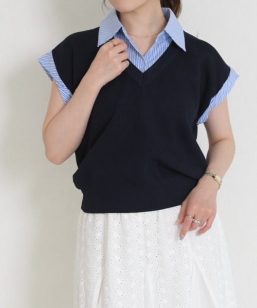 MISCH MASCH(ミッシュマッシュ)の「2026春夏新作 一部店舗限定 シャツレイヤード風ニットベスト(ニット/セーター・レディース・ネイビー/ホワイト・フリ-)」の8枚目の写真