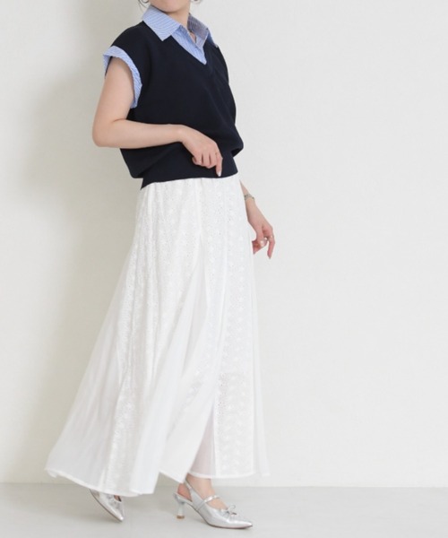 MISCH MASCH(ミッシュマッシュ)の「2026春夏新作 一部店舗限定 シャツレイヤード風ニットベスト(ニット/セーター・レディース・ネイビー/ホワイト・フリ-)」の18枚目の写真