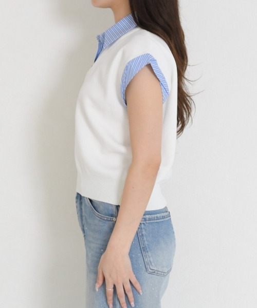 MISCH MASCH(ミッシュマッシュ)の「2026春夏新作 一部店舗限定 シャツレイヤード風ニットベスト(ニット/セーター・レディース・ネイビー/ホワイト・フリ-)」の10枚目の写真