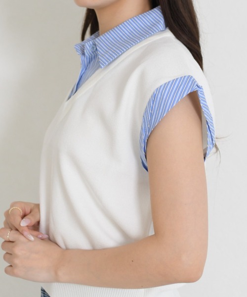 MISCH MASCH(ミッシュマッシュ)の「2026春夏新作 一部店舗限定 シャツレイヤード風ニットベスト(ニット/セーター・レディース・ネイビー/ホワイト・フリ-)」の13枚目の写真