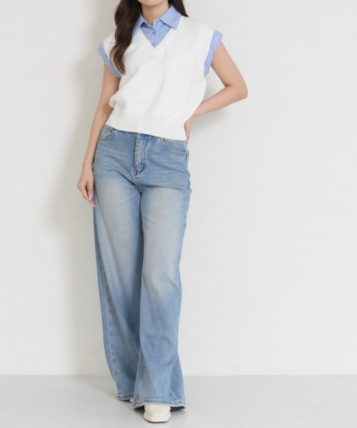 MISCH MASCH(ミッシュマッシュ)の「2026春夏新作 一部店舗限定 シャツレイヤード風ニットベスト(ニット/セーター・レディース・ネイビー/ホワイト・フリ-)」の19枚目の写真