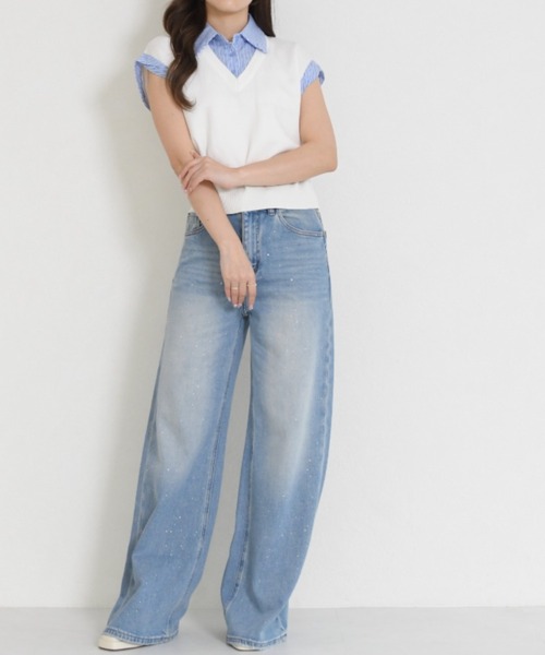 MISCH MASCH(ミッシュマッシュ)の「2026春夏新作 一部店舗限定 シャツレイヤード風ニットベスト(ニット/セーター・レディース・ネイビー/ホワイト・フリ-)」の20枚目の写真