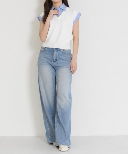 MISCH MASCH(ミッシュマッシュ)の「2026春夏新作 一部店舗限定 シャツレイヤード風ニットベスト(ニット/セーター・レディース・ネイビー/ホワイト・フリ-)」の21枚目の写真