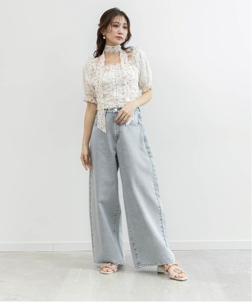 RANDA（ランダ）の「ホットフィックスストーンカーブデニムパンツ（その他パンツ・レディース・ブルー/グレー・1/0）」の9枚目の写真