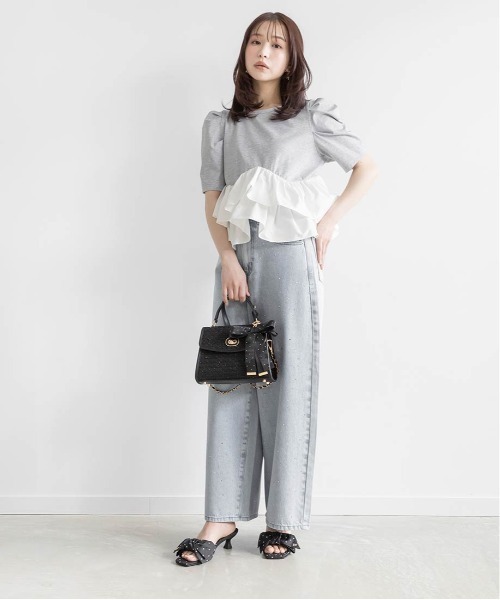 RANDA（ランダ）の「ホットフィックスストーンカーブデニムパンツ（その他パンツ・レディース・ブルー/グレー・1/0）」の10枚目の写真