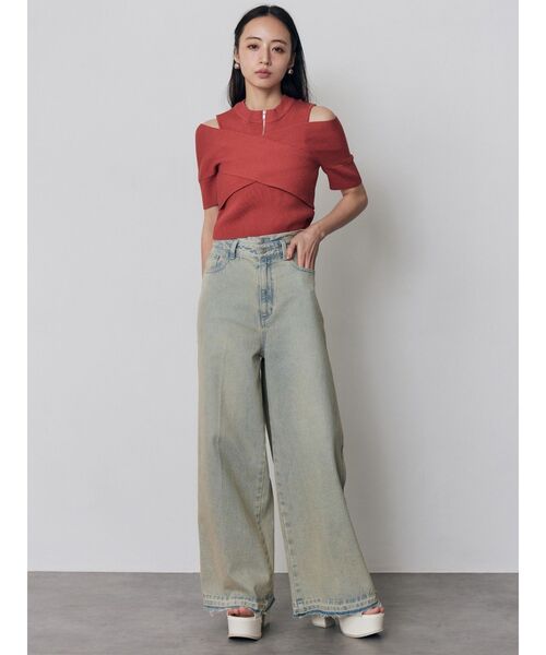 MURUA（ムルーア）の「【セットアップ対応】サイドZIPスリットワイドデニム（デニムパンツ・レディース・ブラック/ブルー・2/1）」の3枚目の写真