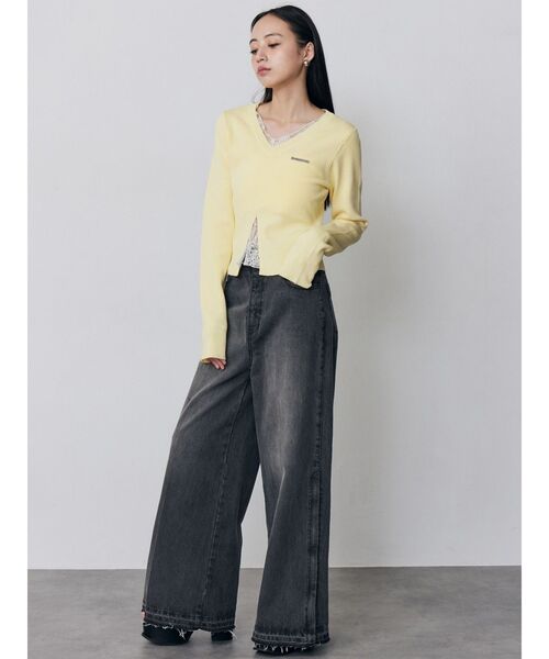 MURUA（ムルーア）の「【セットアップ対応】サイドZIPスリットワイドデニム（デニムパンツ・レディース・ブラック/ブルー・2/1）」の10枚目の写真