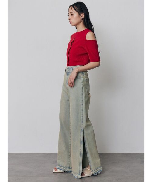 MURUA（ムルーア）の「【セットアップ対応】サイドZIPスリットワイドデニム（デニムパンツ・レディース・ブラック/ブルー・2/1）」の14枚目の写真