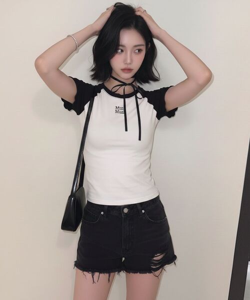 muahmuah（ムーアムーア）の「フリルコットンモーダル半袖Tシャツ [2色]（Tシャツ/カットソー・レディース・ブラウン/ブラック・FREE）」の7枚目の写真