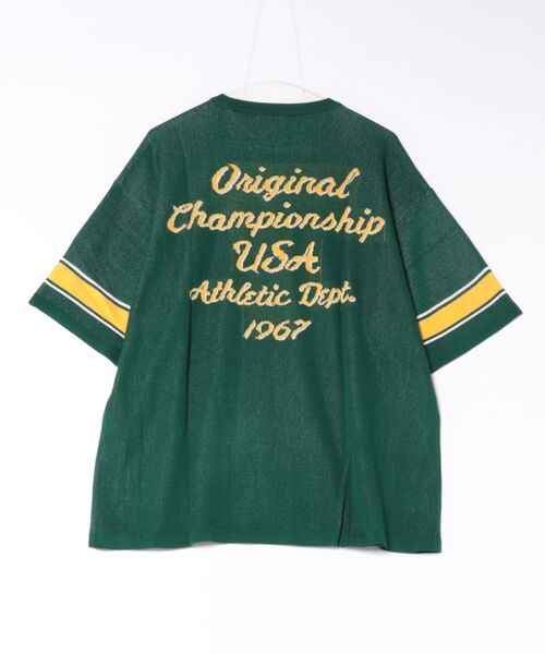 Right-on(ライトオン)の「Refurbish(リファービッシュ)グラフィックロゴジャガードニットTシャツ(ニット/セーター・メンズ・ネイビー/イエロー/キナリ/ブラック/ブラウン/グリーン・M/L/XL/S)」の22枚目の写真