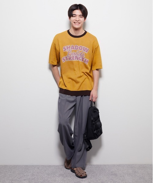 Right-on（ライトオン）の「【Refurbish】グラフィックロゴ ジャガードニットTシャツ (サマーニット / アメカジ / ドロップショルダー)（ニット/セーター・メンズ・ネイビー/イエロー/キナリ/ブラック/ブラウン・M/L/XL/S）」の15枚目の写真