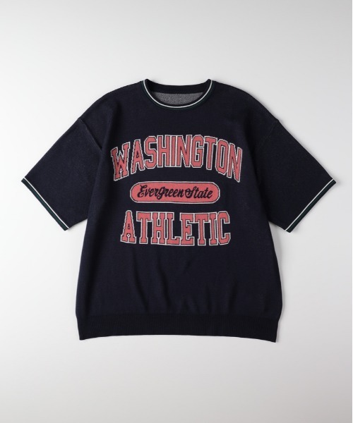 Right-on（ライトオン）の「【Refurbish】グラフィックロゴ ジャガードニットTシャツ (サマーニット / アメカジ / ドロップショルダー)（ニット/セーター・メンズ・ネイビー/イエロー/キナリ/ブラック/ブラウン・M/L/XL/S）」の11枚目の写真