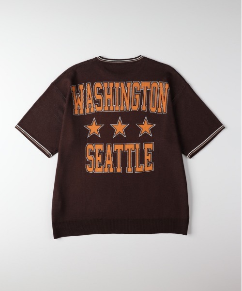 Right-on（ライトオン）の「【Refurbish】グラフィックロゴ ジャガードニットTシャツ (サマーニット / アメカジ / ドロップショルダー)（ニット/セーター・メンズ・ネイビー/イエロー/キナリ/ブラック/ブラウン・M/L/XL/S）」の12枚目の写真