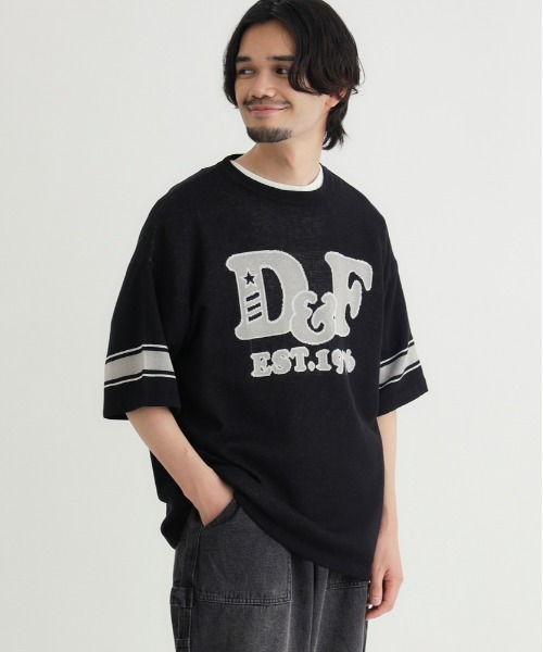 Right-on（ライトオン）の「【Refurbish】グラフィックロゴ ジャガードニットTシャツ (サマーニット / アメカジ / ドロップショルダー)（ニット/セーター・メンズ・ネイビー/イエロー/キナリ/ブラック/ブラウン・M/L/XL/S）」の6枚目の写真