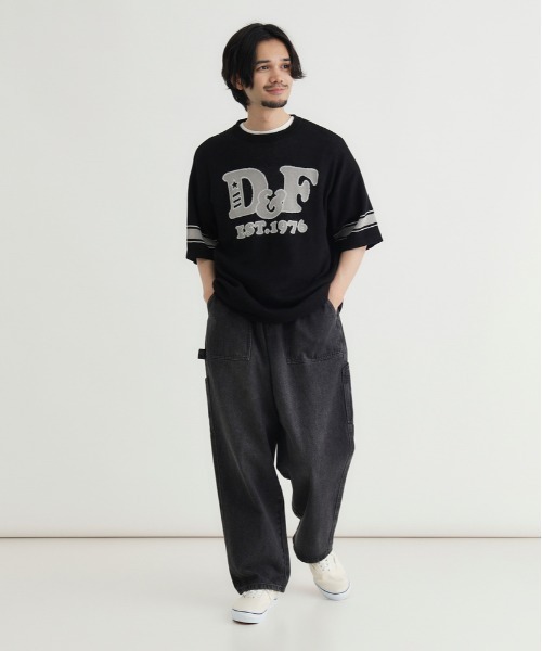 Right-on（ライトオン）の「【Refurbish】グラフィックロゴ ジャガードニットTシャツ (サマーニット / アメカジ / ドロップショルダー)（ニット/セーター・メンズ・ネイビー/イエロー/キナリ/ブラック/ブラウン・M/L/XL/S）」の9枚目の写真