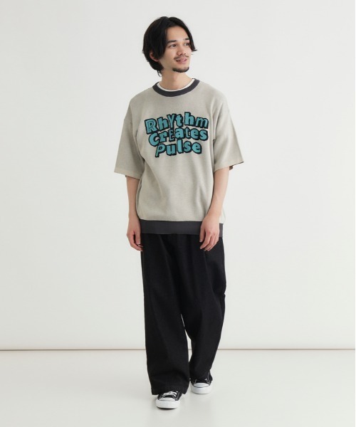 Right-on（ライトオン）の「【Refurbish】グラフィックロゴ ジャガードニットTシャツ (サマーニット / アメカジ / ドロップショルダー)（ニット/セーター・メンズ・ネイビー/イエロー/キナリ/ブラック/ブラウン・M/L/XL/S）」の10枚目の写真