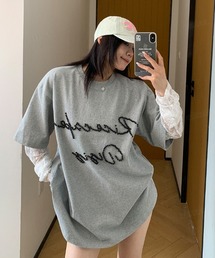 韓国ファッション RicecakeビーズロゴレースレイヤードデザインTシャツ