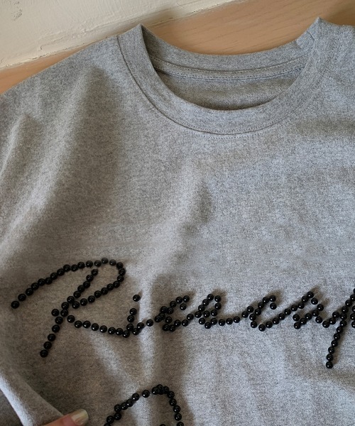 Dalfwin（ダールフィン）の「韓国ファッション RicecakeビーズロゴレースレイヤードデザインTシャツ（Tシャツ/カットソー・レディース・ブラック/ベージュ/グレー・FREE）」の14枚目の写真