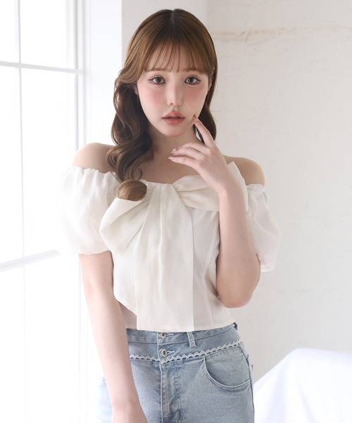 one after another NICE CLAUP(ワンアフターアナザーナイスクラップ)の「ビックリボンブラス(シャツ/ブラウス・レディース・ピンク/チャコールグレー/アイボリー/ミント・FREE)」の17枚目の写真