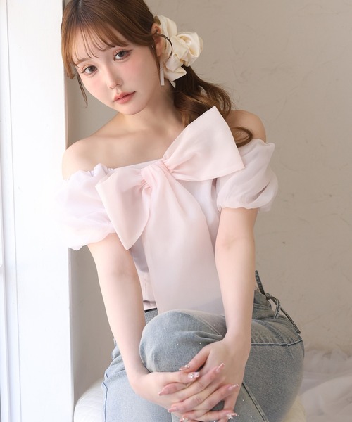 one after another NICE CLAUP(ワンアフターアナザーナイスクラップ)の「ビックリボンブラス(シャツ/ブラウス・レディース・ピンク/チャコールグレー/アイボリー/ミント・FREE)」の9枚目の写真