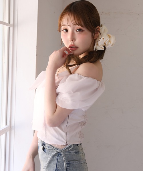 one after another NICE CLAUP(ワンアフターアナザーナイスクラップ)の「ビックリボンブラス(シャツ/ブラウス・レディース・ピンク/チャコールグレー/アイボリー/ミント・FREE)」の11枚目の写真