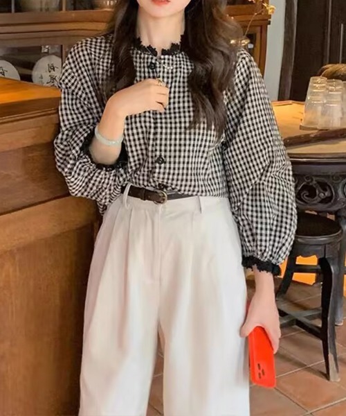 mielu(ミエル)の「ギンガムチェックレースブラウス(シャツ/ブラウス・レディース・ブラック・MEDIUM/LARGE/X-LARGE)」の3枚目の写真