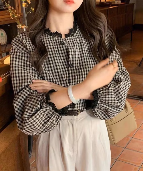 mielu(ミエル)の「ギンガムチェックレースブラウス(シャツ/ブラウス・レディース・ブラック・MEDIUM/LARGE/X-LARGE)」の10枚目の写真