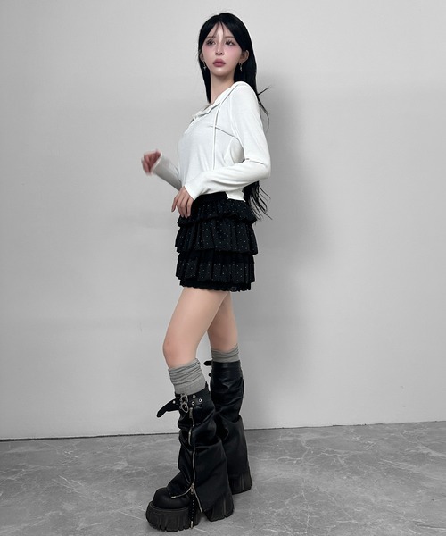 FOLLOWIN(フォロウィン)の「3color/フードレイヤードリブトップス(Tシャツ/カットソー・レディース・グレー/ホワイト/ブラック・FREE)」の10枚目の写真
