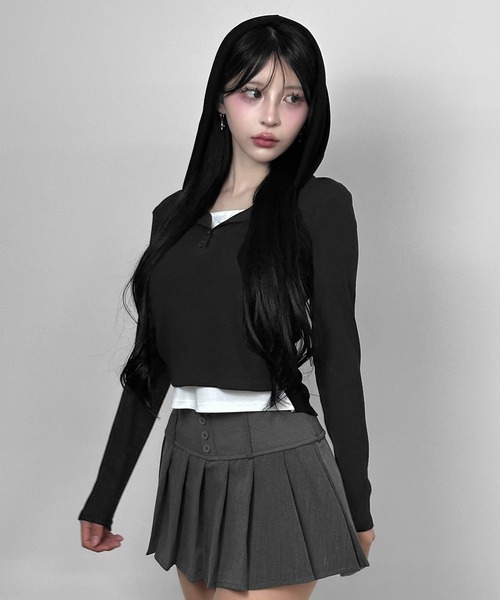 FOLLOWIN(フォロウィン)の「3color/フードレイヤードリブトップス(Tシャツ/カットソー・レディース・グレー/ホワイト/ブラック・FREE)」の14枚目の写真