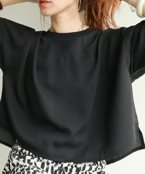 zena(ジェナ)の「ジョーゼットショートワイドTeeブラウス(シャツ/ブラウス・レディース・ブラック/テラコッタ/オフホワイト/グレイッシュベージュ・FREE)」の8枚目の写真