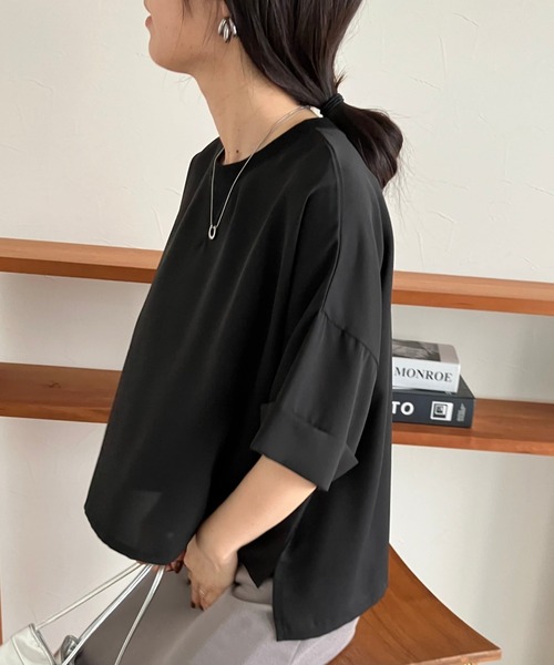zena(ジェナ)の「ジョーゼットショートワイドTeeブラウス(シャツ/ブラウス・レディース・ブラック/テラコッタ/オフホワイト/グレイッシュベージュ・FREE)」の7枚目の写真
