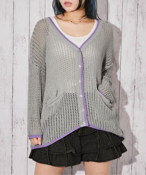 GORGE（ゴージ）の「《透け編み×配色ライン》ニットカーディガン／カジュアル／春夏秋／全3色（カーディガン/ボレロ・レディース・グレー/アイボリー/ブラック・F）」の3枚目の写真