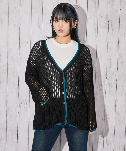 GORGE（ゴージ）の「《透け編み×配色ライン》ニットカーディガン／カジュアル／春夏秋／全3色（カーディガン/ボレロ・レディース・グレー/アイボリー/ブラック・F）」の5枚目の写真