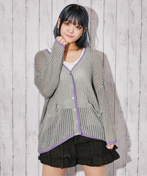 GORGE（ゴージ）の「《透け編み×配色ライン》ニットカーディガン／カジュアル／春夏秋／全3色（カーディガン/ボレロ・レディース・グレー/アイボリー/ブラック・F）」の8枚目の写真