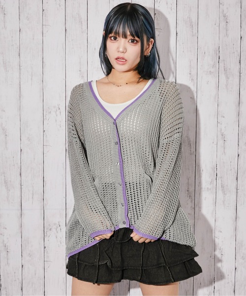 GORGE（ゴージ）の「《透け編み×配色ライン》ニットカーディガン／カジュアル／春夏秋／全3色（カーディガン/ボレロ・レディース・グレー/アイボリー/ブラック・F）」の9枚目の写真