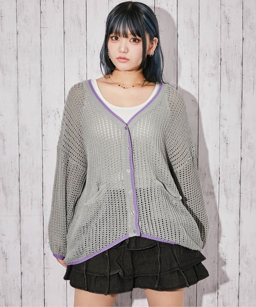GORGE（ゴージ）の「《透け編み×配色ライン》ニットカーディガン／カジュアル／春夏秋／全3色（カーディガン/ボレロ・レディース・グレー/アイボリー/ブラック・F）」の10枚目の写真