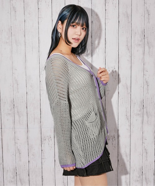 GORGE（ゴージ）の「《透け編み×配色ライン》ニットカーディガン／カジュアル／春夏秋／全3色（カーディガン/ボレロ・レディース・グレー/アイボリー/ブラック・F）」の11枚目の写真
