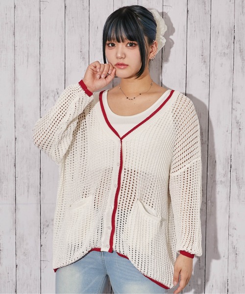 GORGE（ゴージ）の「《透け編み×配色ライン》ニットカーディガン／カジュアル／春夏秋／全3色（カーディガン/ボレロ・レディース・グレー/アイボリー/ブラック・F）」の13枚目の写真