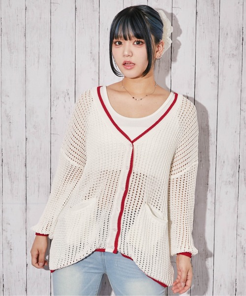 GORGE（ゴージ）の「《透け編み×配色ライン》ニットカーディガン／カジュアル／春夏秋／全3色（カーディガン/ボレロ・レディース・グレー/アイボリー/ブラック・F）」の14枚目の写真