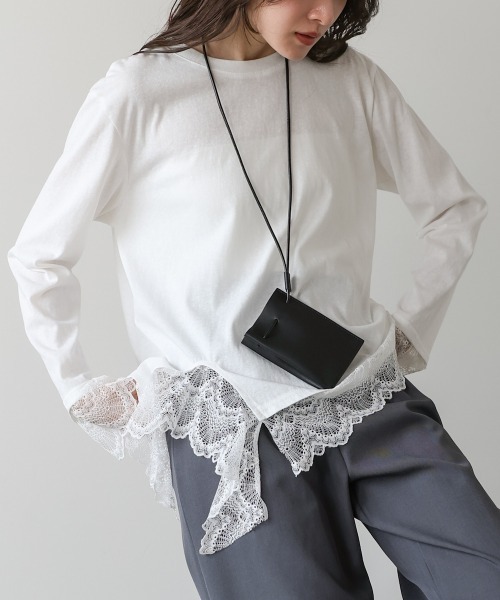 Bab(バブ)の「レースレイヤードロンT(Tシャツ/カットソー・レディース・ホワイト/ブラック/ブルー/チャコールグレー・FREE)」の1枚目の写真